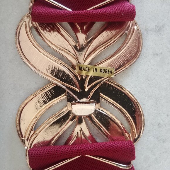 Vintage made in Korea red gold clasp buckle belt stretch - Picture 7 of 12